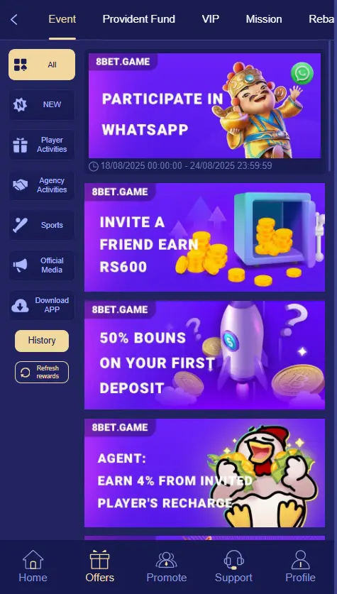 8Bet Game Bonuses