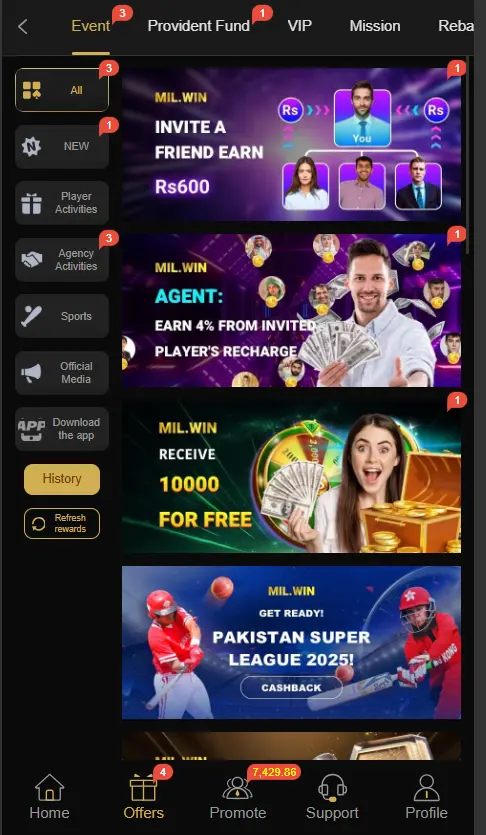 Mil Win Bonuses